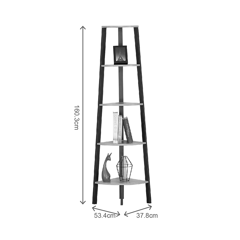 Γωνιακή βιβλιοθήκη Arvia pakoworld oak με μαύρο μέταλλο 53.4x37.8x160.3εκ