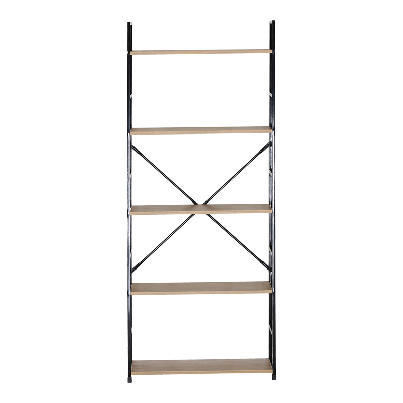 Βιβλιοθήκη Manlo pakoworld oak με μαύρο μέταλλο 58.6x23.5x144εκ