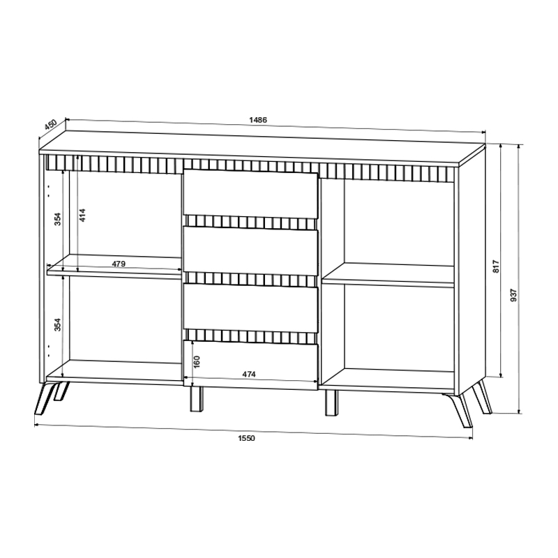 Μπουφές Belka pakoworld κρεμ με oak 155x45x93,7εκ
