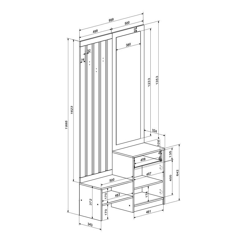 Έπιπλο εισόδου με καθρέπτη Citra pakoworld sonoma 100x34.3x199.5εκ