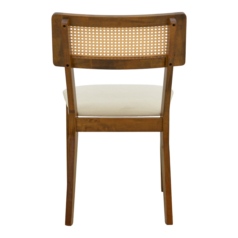 Καρέκλα Raffles pakoworld καρυδί rubberwood με pe rattan και εκρού ύφασμα 47x48x83.5εκ