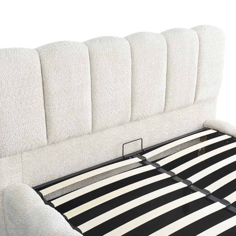 Κρεβάτι διπλό Narnia pakoworld με αποθηκευτικό χώρο κρεμ μπουκλέ ύφασμα 160x200εκ